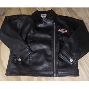 Youth Harley Davidson Faux Leather Jacket Black Logo Patch Size 6x